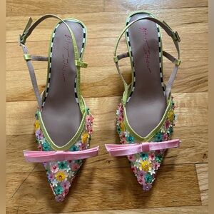 Betsey Johnson Floral Heels with Pink and Yellow Accents
